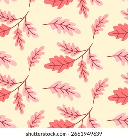 Hojas de roble doodle de patrón sin fisuras sobre fondo aislado. Fondo dibujado a mano para vacaciones de cosecha de otoño, Acción de Gracias, Halloween, estacional, textil, reserva de chatarra.