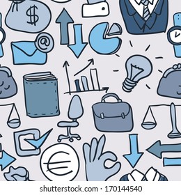  Seamless pattern with doodle office, business icons set, vector