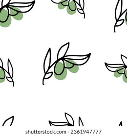 Seamless pattern Doodle olive branch. Olives and black olives for Hanukkah