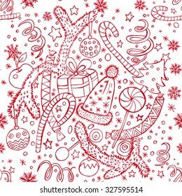 Seamless pattern. Doodle ornament. Vector illustration. 2016 New year collection. Red and white.