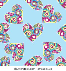 Seamless  pattern with doodle ornate  heart. 