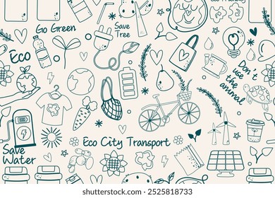 Seamless pattern doodle outline eco friendly