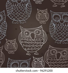 seamless pattern with doodle owls - vector illustration