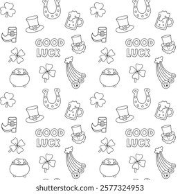 Seamless pattern with doodle pack with icons for St. Patrick's Day.