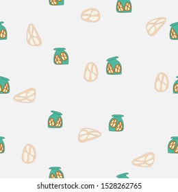 Seamless pattern of doodle piece of lemon in bottle on white background for wallpaper, paper business, fabric work. Vector design.
