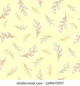 Seamless pattern with doodle pink,yellow and green branches. Pastel print for fabric,wrapping paper,greeting cards,wedding invitations,wallpaper, planner,mugs,background for your design
