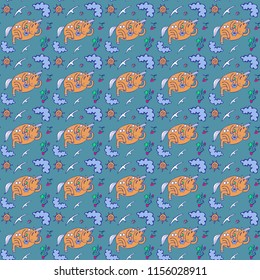 Seamless pattern with doodle pony