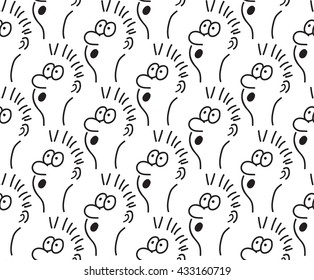 seamless pattern with doodle portraits of surprised man. black and white people seamless background. monochrome outline talking men drawing. vector illustration .
