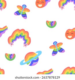 seamless pattern with doodle pride month elements in vector. Template for backgrounds backdrops prints wallpaper wrapping textile packaging