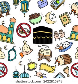 Patrón sin foco con elementos de doodle ramadan kareem