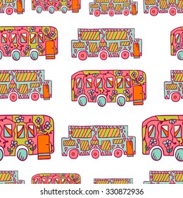 Seamless pattern with doodle recreational vehicles. Cute travel illustration