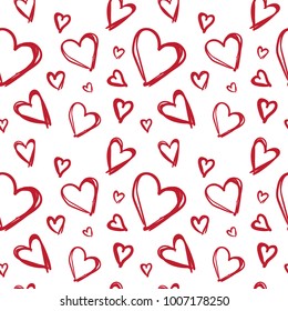 Seamless Pattern With Doodle Red Hearts Valentines Day Background Vector Illustration