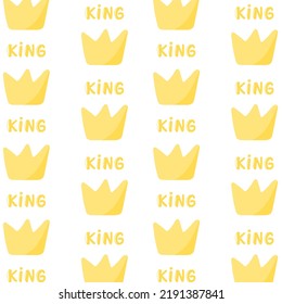 Seamless pattern with doodle royal crown shape. Simple vector nursery fabric print template. King word.