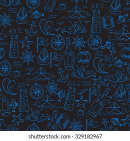 Seamless pattern with doodle sea elements. Vector illustration