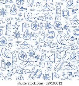 Seamless pattern with doodle sea elements. Vector illustration