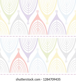 Seamless pattern with doodle shapes in Scandinavian style in pastel color on a white background. Vector illustration.