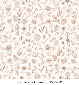 Seamless pattern with doodle sketch flowers.  Can be used for wallpaper, pattern fills, textile, web page background, surface textures. 