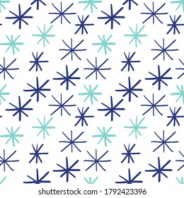 Seamless pattern with doodle snowflakes. Winter festive background. Holiday wrapping paper. Vector illustration. 