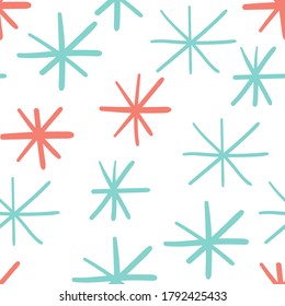 Seamless pattern with doodle snowflakes. Winter festive background. Holiday wrapping paper. Vector illustration. 