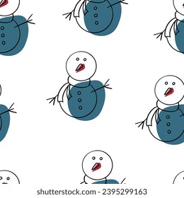 Patrón sin inconvenientes de muñeco de nieve Doodle. Diversión al invierno. Jugando con nieve. mujer nevada
