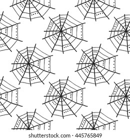 Seamless pattern with doodle spiderwebs. Vector