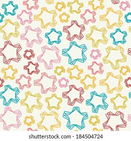 Seamless pattern with doodle stars on orange background, vector illustration