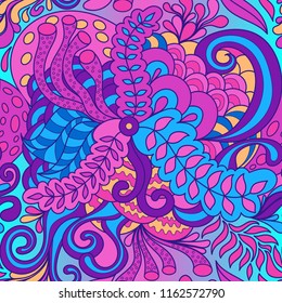 Seamless pattern  in doodle style. 60s hippie psychedelic art. Vector. Print for fabric