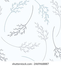 Seamless pattern in doodle style in blue and gray color with subtle spikelets