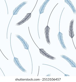 Padrão perfeito no estilo doodle em tons de azul e branco com vários elementos florais