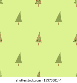 A seamless pattern with doodle style Christmas trees. Suitable as gift wrap. Colorful background