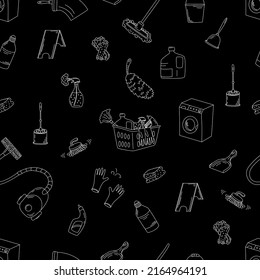 Seamless pattern with doodle style cleaning elements.
