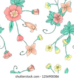 seamless pattern with doodle style flowers