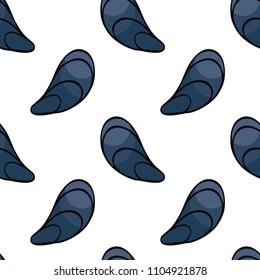Seamless pattern in doodle style with the image of a sea shell. Colorful vector background.