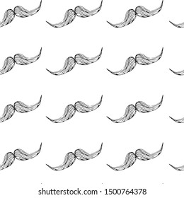Seamless pattern with doodle style moustache sketch in vector format. Handlebar mexican black icon background. Clipart outline element for barbershop. Vector Illustation