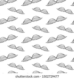 Seamless pattern with doodle style moustache sketch in vector format. Handlebar mexican black icon background. Clipart outline element for barbershop. Vector Illustation