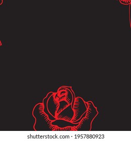 Seamless pattern Doodle style rose flower for fabric, wrapping paper, cards for wedding, birthday, holiday. Vector stock illustration isolated on white background.