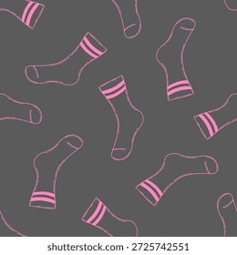 Calcetines estilo doodle sin costuras con rayas y colores rosa y gris Los calcetines están dispersos por toda la Imagen