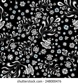 Seamless pattern in doodle style for Tea in doodle style for advertising Tea or for package or template  in white silver grey black colors