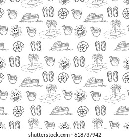 seamless pattern of doodle summer icons on white background
