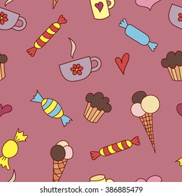 Seamless pattern with doodle sweets