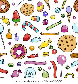 Seamless Pattern Doodle Sweets Cute Candies Stock Vector (Royalty Free ...