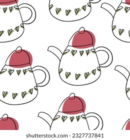 Seamless pattern Doodle teapot. Drink hot tea.