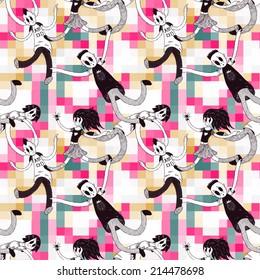 seamless pattern with doodle teenagers