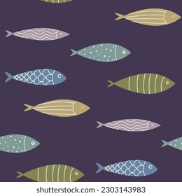 patrón sin fisuras con peces de textura de garabatos 