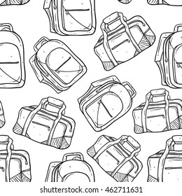 Seamless pattern doodle travel bag on white background
