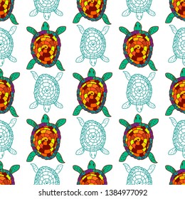 Seamless pattern with doodle turtles