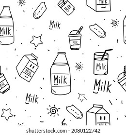 Seamless pattern with doodle. Vector illustration. Milk