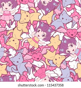 Seamless pattern with doodle. Vector kawaii illustration.