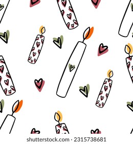 Seamless pattern Doodle wax candles. Autumn atmosphere. meditation