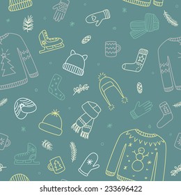 Seamless pattern with doodle winter season accessories 1